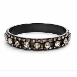 Gunmetal Bangle Bracelet Champagne Smoky Crystal Rhinestone Statement Jewelry